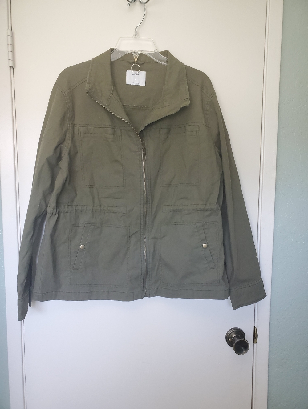 Old Navy Women's Olive Green Gorp Full Zip Utility Unlined Jacket Belle Sz L NWT